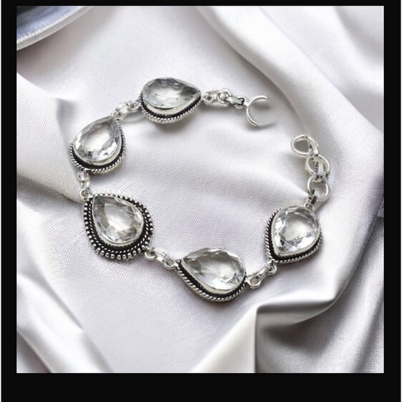 White Topaz Gemstone Handcrafted In India Toggle Bracelet Size 7-8” New W Tags - Picture 10 of 12